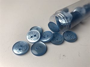 Knap - fint mønster og blå, 15 mm